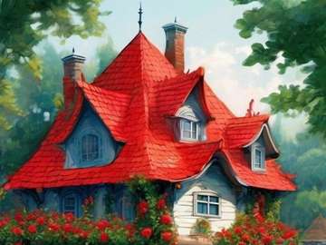 Red house, red roses online puzzle